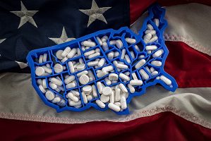U.S. map with pills